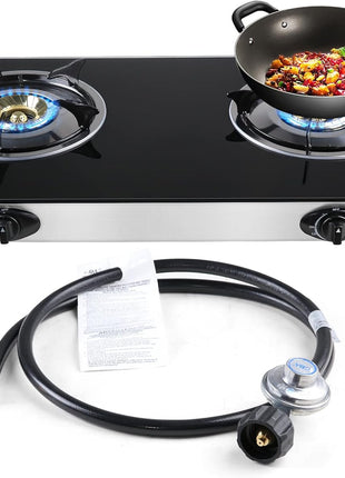 forimo Propane Gas Cooktop 2 Burners Gas Stove portable Tempered Glass Double Burners Stove Auto Ignition Camping Double Burner LPG for RV,Apartments,Outdoor