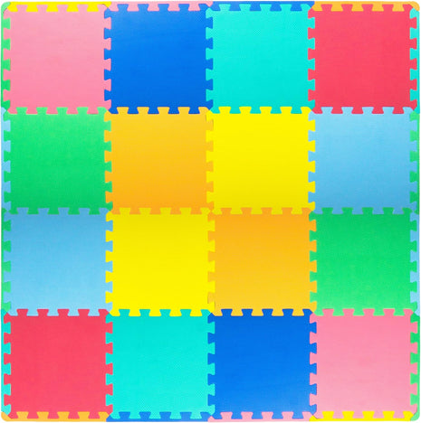 ProSource Foam Puzzle Floor Play Mat for Kids and Babies with Solid Colors, 36 or 16 Interlocking Tiles with Borders, Assorted