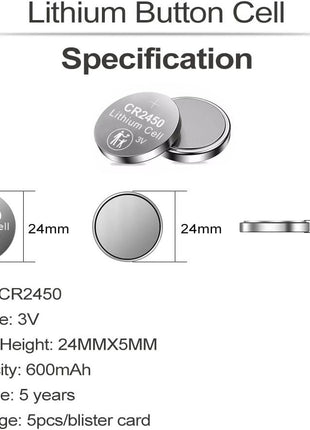PGSONIC 20 Pack CR2450 3V Lithium Coin Battery
