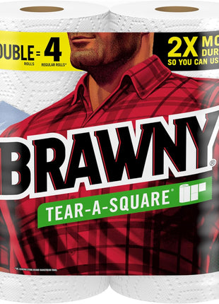 Brawny Tear-A-Square Paper Towels, 12 Double Rolls = 24 Regular Rolls, 3 Sheet Sizes (Quarter, Half, Full), Strength for All Messes, Cleanups, and Meal Prep
