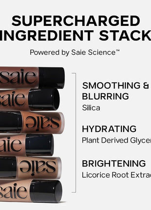 Saie Radiant Glow Duo - Dew Bronze Soft-Focus Liquid Bronzer in Spritz (0.4 oz) & Mini Glowy Super Gel Lightweight Illuminator in Sunglow (0.5 oz), Hydrating Makeup Essentials for a Sun-Kissed Glow