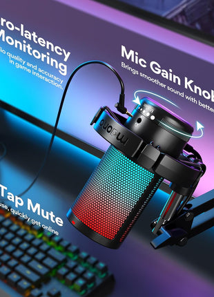 MAONO Gaming USB Microphone, Noise Cancellation Condenser Mic with Mute, Gain, Monitoring, Boom Arm Mic for Streaming, Podcast, Twitch, YouTube, Discord, PC, Computer, PS4, PS5, Mac, GamerWave DGM20S