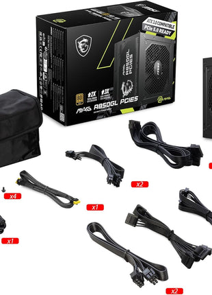 MSI MAG A850GL PCIE5, Fully Modular Compact Gaming 850W Power Supply, 80+ Gold, ATX 3.1 & PCIe 5.1 Ready, Native Dual-Color 12V-2x6 Cable, 10 Year Warranty