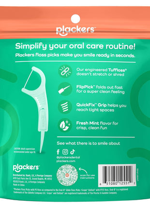 Plackers Micro Line Dental Floss Picks, Fold Out FlipPick, Tuffloss, Easy Storage with Sure Zip Seal, Fresh Mint Flavor, 300 Count