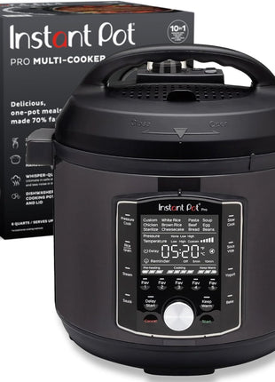Instant Pot Pro 10-in-1 Pressure Cooker, Slow Cooker, Rice/Grain Cooker, Steamer, Sauté, Sous Vide, Yogurt Maker, Sterilizer, and Warmer, Includes App With Over 800 Recipes, Black, 6 Quart