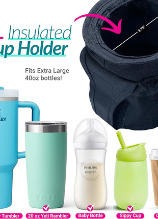 Stroller Caddy Organizer, Cup Holder, Wipes Pocket, Non-Slip, Black