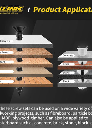 Wood Screws Assortment Kit, FIXLINK 240 PCS High Hardness Flat Head Wood Screws Set, Phillips Drive Assorted Screws, Contain 15PC Anchors and 8 Size (2-1/2",2",1-1/2",1-1/4",1",3/4",5/8",1/2"), Black