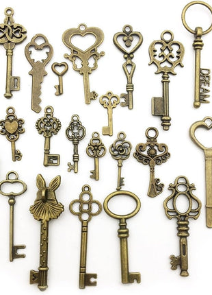 Youdiyla Vintage Skeleton Key in Antique Bronze Style - Set of 46pcs (HM107)