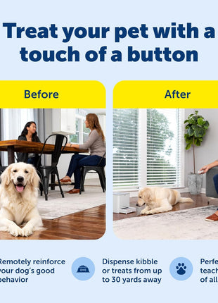 PetSafe Teach & Treat Remote Reward Trainer, Up to 30 Yards | Remotely Reinforces Good Behavior Instantly, Dispense Treats From 30 Ft, Trainer-Led Tutorial Videos, Lightweight & Portable