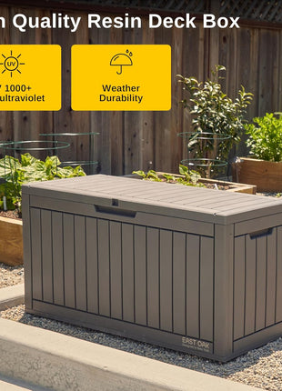 EAST OAK Outdoor Storage Box, 60 Gallon Deck Box Indoor and Outdoor Use, Waterproof Resin Storage Bin for Patio Cushions, Gardening Tools, Lockable, UV Resistant, Grey