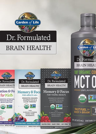 Garden of Life Dr. Formulated Brain Health 100% Organic Coconut MCT Oil 16 fl oz Unflavored, 13g MCTs, Body & Brain Fuel, Certified Non-GMO Vegan & Gluten Free, Hexane-Free