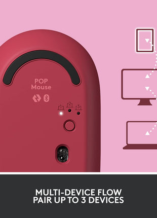 Logitech POP Mouse Compact and Portable Wireless - Heartbreaker Rose | Compact, portable, programmable buttons, quiet clicks, easy-switch up to 3 devices, for laptop, tablet, PC
