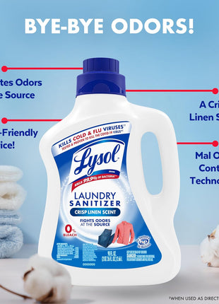 Lysol Laundry Sanitizer Additive, Bacteria Causing Laundry Odor Eliminator, Detergent Additive, Crisp Linen, 90oz