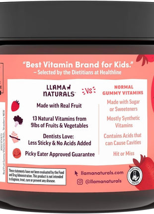 Llama Naturals Kids Multivitamin Gummies | Real Fruit, No Added Sugar Cane | Organic Vegan Toddler Whole Food Vitamins | Vitamin D, C & Beta Carotene Gummy Supplement | Strawberry 90 Ct (1-2 Months)
