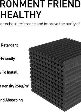 Focusound 52 Pack Acoustic Foam Panels 1 inch x 12 inch x 12 inch Sound Proof Foam Panles Soundproofing Noise Cancelling Wedge Panels for Home Office Recoding Studio with 300PCS Double-Side Adhesive