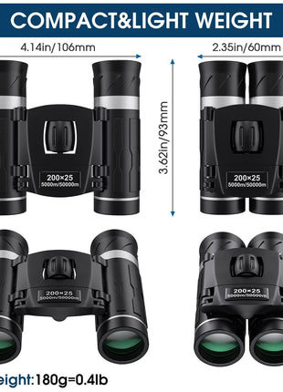 200x25 Compact Binoculars for Adults and Kids, High Powered Mini Pocket Binoculars, Waterproof Small Binocular for Bird Watching, Hunting, Concert, Theater, Opera, Traveling, Sightseeing