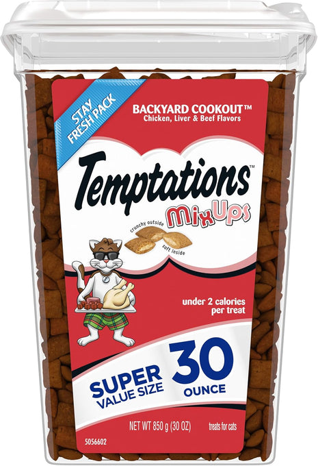 Temptations Cat Treats MixUps Backyard Cookout Flavor Crunchy, Soft Cat Treats, 30 oz. Tub