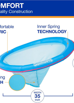 SwimWays Spring Float Premium Papasan Pool Lounger with Breathable Mesh Seat, Inflatable Pool Floats for Adults with Fast Inflation, for Ages 15 & Up