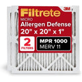 Filtrete 20x20x1 AC Furnace Air Filter, MERV 11, MPR 1000, Micro Allergen Defense, 3-Month Pleated 1-Inch Electrostatic Air Cleaning Filter, 2 Pack (Actual Size 19.719 x 19.719 x 0.84 in)