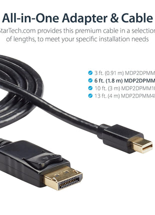 StarTech.com 3ft (1m) Mini DisplayPort to DisplayPort 1.2 Cable - 4K x 2K UHD Mini DisplayPort to DisplayPort Adapter Cable - Mini DP to DP Cable for Monitor - mDP to DP Converter Cord (MDP2DPMM3)