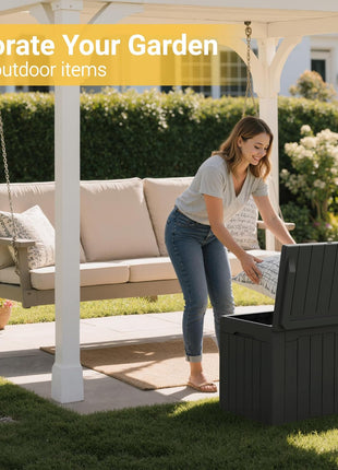 Greesum Outdoor Storage Box 31 Gallon Storage Box with Lid for Patio Furniture, Garden Tools, Pool Supplies, Waterproof and UV Resistant, Lockable, Dark Black