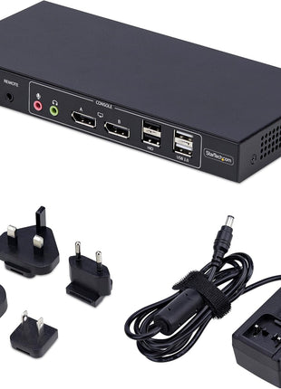 StarTech.com 2-Port Dual-Monitor DisplayPort KVM Switch with Dual View Video Matrix, 4K 60Hz, 4X USB Hub Ports, TAA Compliant