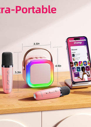 Kinglucky Mini Karaoke Machine for Kids, Top Birthday Gift Pick for Girls Ages 3, 4, 5, 6, 7, 8, 9, 10, 11, 12 Years Old, Kids' Personal Video Players Accessories with 2 Mics Singing Present Toy, Pink