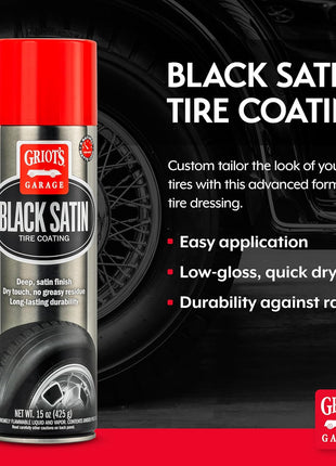 Griot's Garage Black Satin Tire Coating, Provides a Low-Gloss, Satin Finish, Non-Greasy, Long-Lasting, Quick-Drying, Easy-to- Use, No Mess, 10951, 15oz