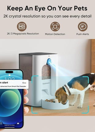 Automatic Cat Feeder with 2K Camera, Laser Tease Pet, 2.4 & 5GHz WiF Pet Feeder for Cat & Dog, Schedule Feeding Pet Food Dispenser w/Camera Rotates Up and Down, Night Vision, 2-Way Audio, 4L