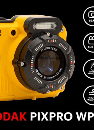 KODAK PIXPRO WPZ2 Waterproof Digital Camera, 16MP with 4X Optical Zoom, Shockproof, Dustproof, 1080p Video, Wi-Fi, Waterproof to 50ft, Yellow
