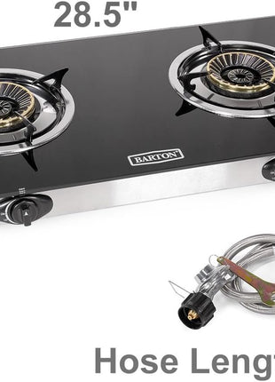 Barton Double Burner Stove w/Auto Ignition LPG Tempered Glass Outdoor Propane Portable Camping Cooktop Range 2-Burner Gas Burner