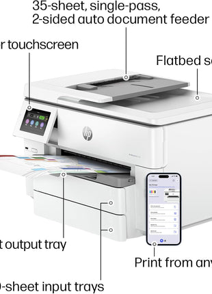 HP OfficeJet Pro 9730e Wide Format Wireless All-in-One Color Inkjet Printer, Print, scan, Copy, ADF, Duplex Printing Best-for-Office, 3 Month Instant Ink Trial Included, AI-Enabled (537P6A)