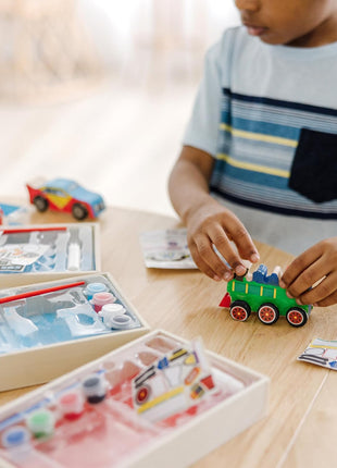 Melissa & Doug Decorate-Your-Own Wooden Craft Kits Set - Plane, Train, and Race Car