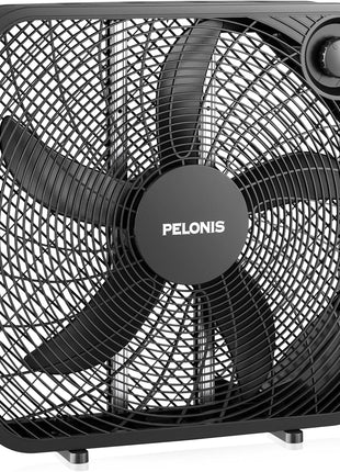 PELONIS 20 Inch Box Fan for Bedroom– 3 Speeds, 25ft/s, Floor Fan, Window Fan, Table Fan, Desktop Fan with Superior Air Throw (2295 CFM), Lightweight, 5 Blades, suitable for Office, Living Room, Garage