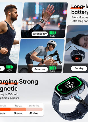 2026 Distance & Pace GPS Running Watch for Runners - Call & Text, AMOLED Large Screen, 50m Waterproof Swimming, Calorie & Step Counter, 2 Bands, Long Battery, for Seniors Men Women(Blue)