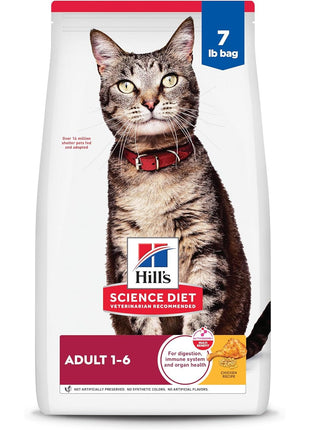 Hill's Science Diet Adult 1-6, Adult 1-6 Premium Nutrition, Dry Cat Food, Chicken Recipe, 7 lb Bag