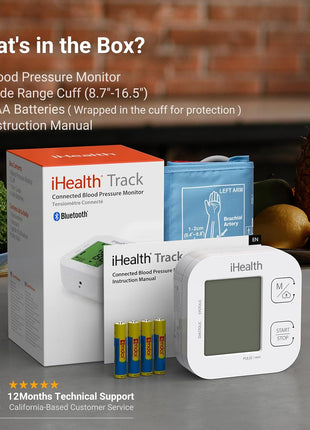 iHealth Track Smart Upper Arm Blood Pressure Monitor with Wide Range Cuff That fits Standard to Large Adult Arms, Bluetooth Compatible for iOS & Android Devices