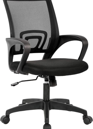 BestOffice Ergonomic Office Chair | Mid-Back Swivel Desk Chair | Black | with Lumbar Support, Adjustable Height & Breathable Backrest | Sponge Seat & Rolling Wheels | for Home, Office | Pack of 1