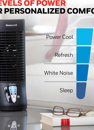Honeywell QuietSet Personal Table Fan, Oscillating Personal Desk Fan with Quiet Operation, 4 Levels of Power and Sound, Black, HTF210B