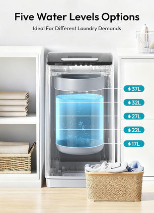 EUHOMY 1.03cu.ft Portable Washer, 8.8Lbs Capacity Small Portable Washing Machine with 10 Programs 5 Water Levels, Drain Pump and LED Display,Compact Washer for Apartments, RVs, Homes, Light Gray
