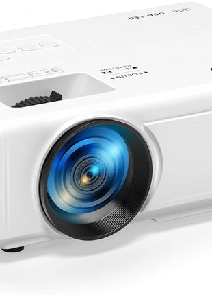 AuKing Projector, 2026 Upgraded Mini Projector, Full HD 1080P Home Theater Video Projector, Compatible with HDMI/USB/Smartphone/TV Box/Laptop (White)