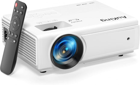 AuKing Projector, 2026 Upgraded Mini Projector, Full HD 1080P Home Theater Video Projector, Compatible with HDMI/USB/Smartphone/TV Box/Laptop (White)