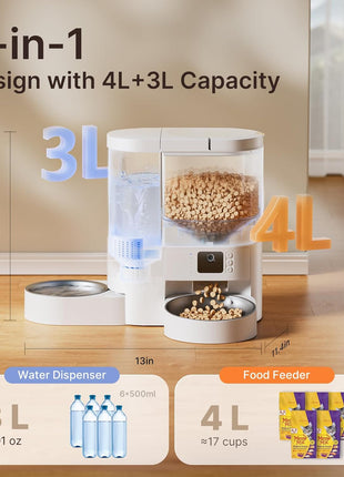 Automatic Cat Feeder with Camera, 2 in 1 Cat Food and Water Dispenser | 2K HD Video and Night Vision, 5G App Controlled Timed Pet Feeder, 4L Food & 3L Gravity Waterer, 2-Way Audio for Cat Small Dog