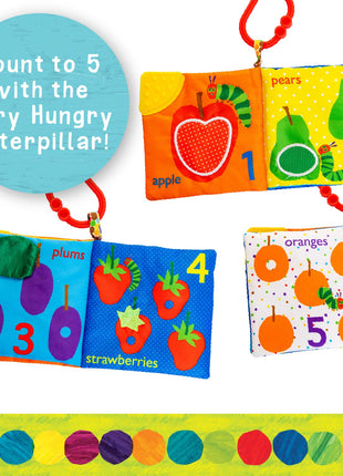 Let's Count Soft Book - World of Eric Carle the Very Hungry Caterpillar Baby on the Go Clip Teething Crinkle Soft Sensory Book for Babies, 5.25x5.25 Inch