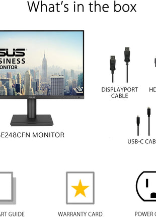 ASUS 24" Docking Monitor (BE248CFN) – WUXGA (1920x1200), IPS, 100Hz, Frameless, USB-C Docking, RJ45, Speakers, Height Adjustable, HDMI, Daisy-Chain, Eye Care, Wall Mountable, 3 yr Warranty