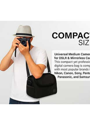 eCostConnection Medium Camera Bag Case – Soft Padded Camera Equipment Bag for DSLR & Mirrorless Cameras, Fits Nikon Canon Sony, Protective Shoulder Carry Bag
