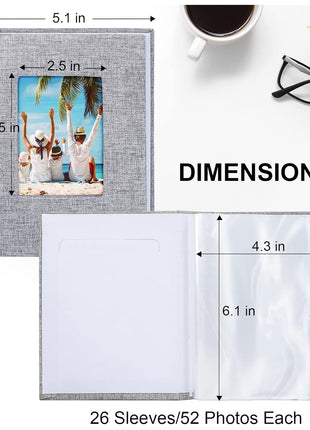 Vienrose Small Photo Album 4x6 Photos, 2 Pack Linen Cover Mini Photo Book, 26-Page Holds 52 Pictures, Artwork or Postcards Storage for Baby, Grey