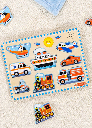 Melissa & Doug Vehicles Sound Puzzle - Wooden Peg Puzzle with Light-Activated Sound Effects (8 pcs) Puzzles for Toddlers, Wooden Puzzles for Kids Ages 2+ (Pack of 12)