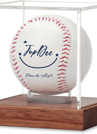 Baseball Display Case - Clear Cube Baseball Holder with Wooden Base, Autograph Stand Box for Single Ball, Acacia Wood, Brown, 1 Pack