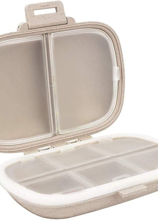 Holii Travel Pill Organizer, 8 Compartments Portable Pill Case, Daily Pill Box to Hold Vitamins, Small Pill Container for Pocket Purse Medicine Organizer(Khaki)